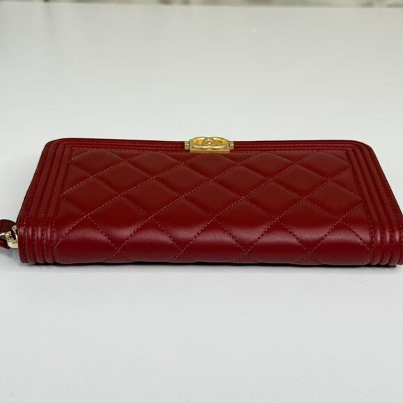 Chanel Dark Red Boy Wallet with Box Quilted Design & Gold Hardware - Picture 6 of 9